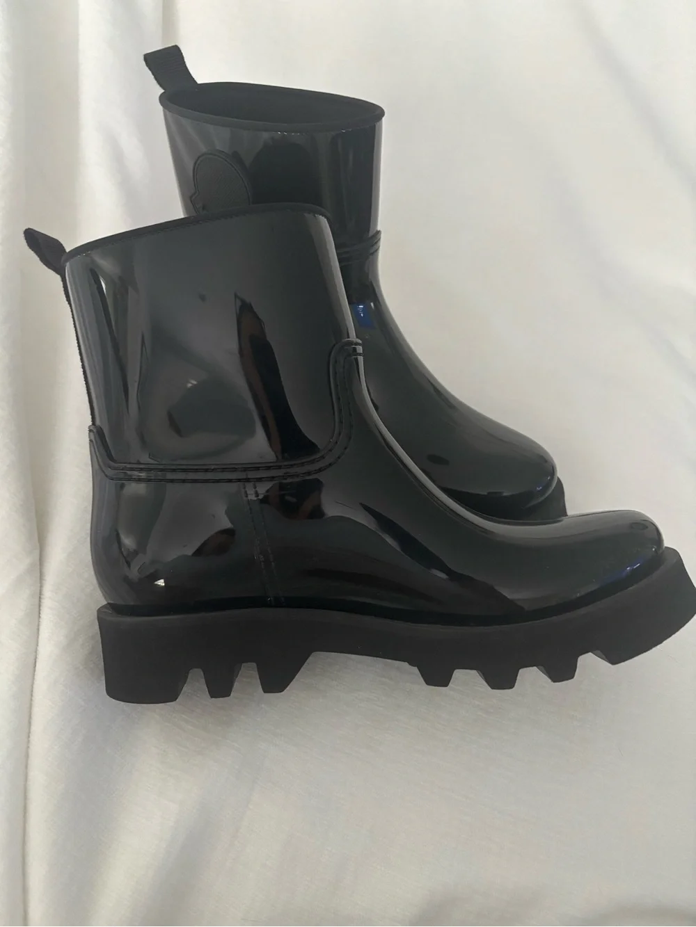 Moncler Glossy Black Chunky Ankle Rain Boots
